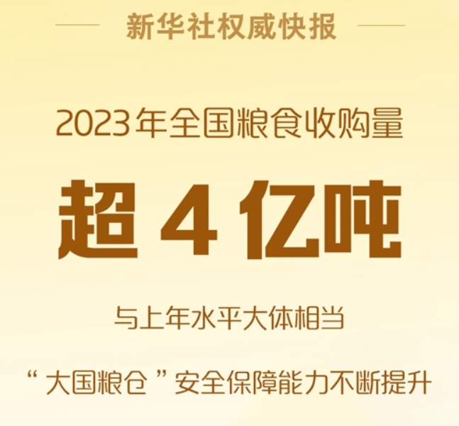 2023年全国粮食收购量超4亿吨